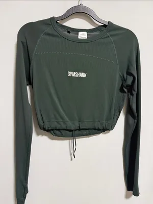 Gymshark‎ Energy Long Sleeve Crop Top Dark Green XS Thumbholes thumbnail 3