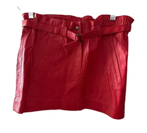 NWT One Teaspoon Sz Small Cherry Red Buttery Leather Belted Micro Mini Skirt thumbnail 1