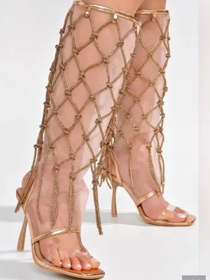 Cape Robbin Metallic Rose Gold Net Knee-High Stiletto Boots thumbnail 2