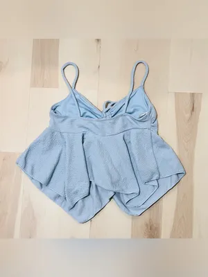 Powder Blue Women Medium Fairy Y2K Coquette Whimsical Babydoll Textured Cami Top thumbnail 4