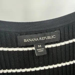 Banana Republic Dress Women's Medium Square Neck Knit Midi Black White Stripe thumbnail 4