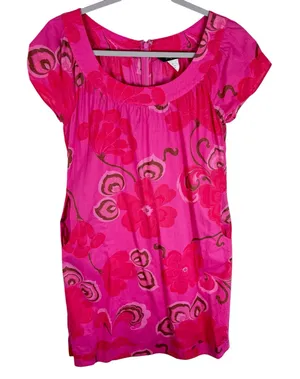 J. Crew 100% Cotton Preppy‎ Pink Floral Cap Sleeve Mini Dress Pockets Size 0 thumbnail 1