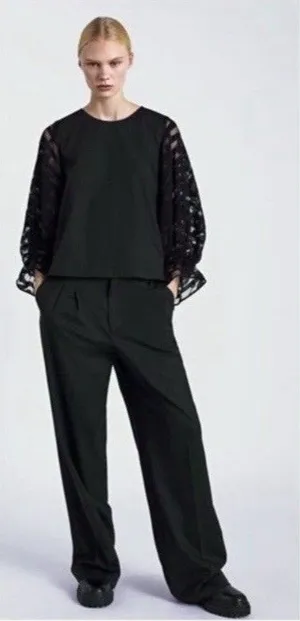 Zara Women Sleeve Top Black Organza Ballon Size Small thumbnail 1