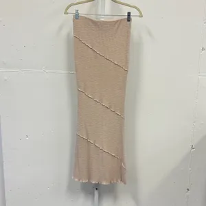 Princess Polly Beige Ribbed Lettuce Edge Exposed Seam Maxi Skirt US 4 thumbnail 2