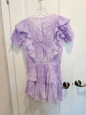 LOVESHACK FANCY Natasha Mini Dress in Violet Splash Hand Dye Small Lace Detail thumbnail 3