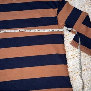 Madewell Luxe Long Sleeve Striped Navy & Brown Top Size XXS thumbnail 2