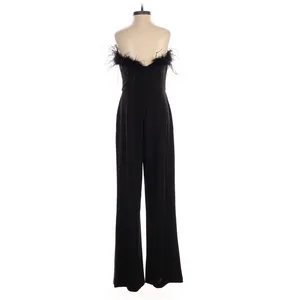 The Noli Shop Black Jumpsuit Feather Trim Strapless Small Glam Party Chic thumbnail 5
