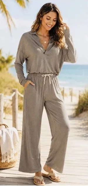 Vuori Lux Intentions Jumpsuit Smoke Heather Grey Womens Medium Travel Comfy thumbnail 1