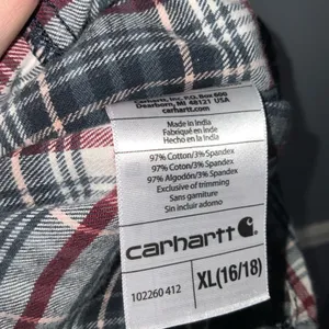 Carhartt Gray Red & White Mid Weight Flannel Button Front Long Sleeve Shirt XL thumbnail 11