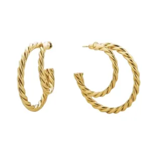 Rendor Victoria 14K Gold Plated Braided Double Hoop Earrings NIP Pouch thumbnail 10