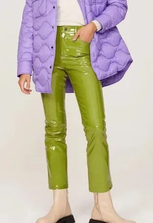 RTR SZ 30/10 green faux leather straight leg simon miller pants trouser patent thumbnail 1