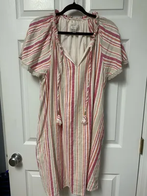 Cupio Pink & Cream Striped Tie-Front Tunic Dress thumbnail 1