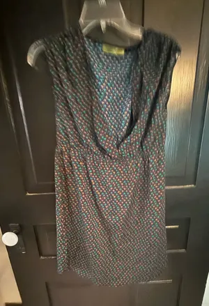 Sleeveless Black Mini Dress with Multicolor Dot Print thumbnail 1