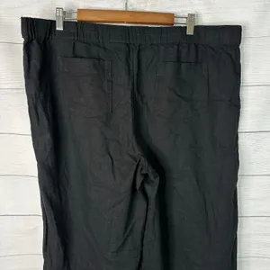Caslon XL Black Linen Blend Wide Leg Crop Pant Raw Frayed Hem Drawstring Coastal thumbnail 5