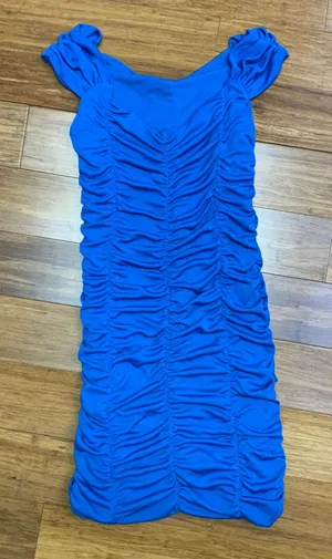Zara Ruched Bodycon Mini Dress Womens Size Small Short‎ Sleeve Blue Party Fitted thumbnail 1