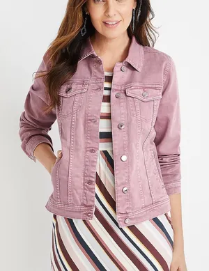 Maurices Blush Pink Denim Jacket Collared Button Front thumbnail 1