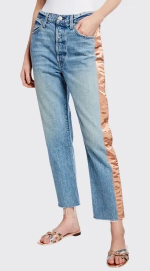 AMO Loverboy Indigo Adobe Ribbon Jeans 28 Cotton Raw Hem High Waisted thumbnail 1