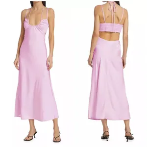 ALC Frank NWT‎ Lavender Lilac Purple Halter Neck Cutout Smocked Midi Dress Womens 8 thumbnail 4