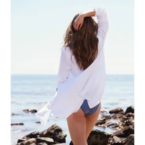 SUMMERSALT The Silky Luxe Short Effortless Shirtdress Cover-Up Solid‎ White XS thumbnail 7