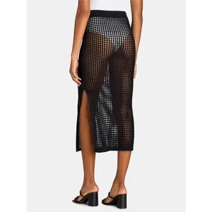 Time and Tru Womens Cover-Up Skirt Size M Black Crochet Swim Beach Split Boho thumbnail 4