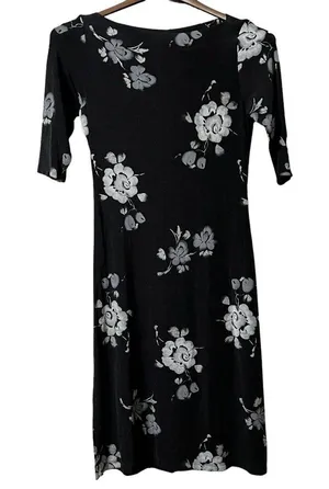 Vintage 90's Y2K Floral Midi Dress Black La Belle‎ Size Large Made In USA thumbnail 1