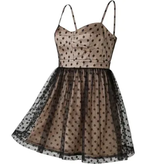 Fossil Polka Dot Tulle Mini Dress S Tan‎ Black Whimsigoth Homecoming Dark Fairy thumbnail 1