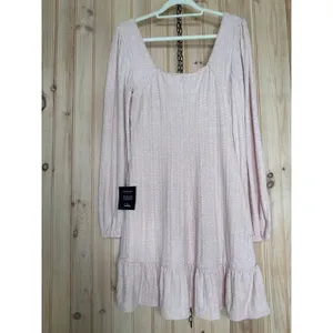 NWT Lulus Coveted Sweetness Blush Pointelle Knit Long Sleeve Mini Dress Size L thumbnail 6