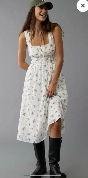 NWT AE Corset Floral Midi Dress White Medium American Eagle Maxi Sleeveless thumbnail 1