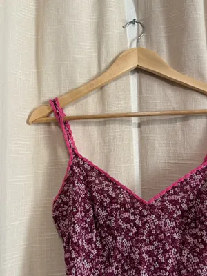Laundry By Shelli Segal Y2K Burgundy and Pink Floral Asymmetrical Slip Dress thumbnail 2
