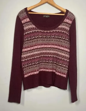 Eddie‎ Bauer Women's Wool Sweater Burgundy Fair Isle Nordic Size M Y2K Preppy thumbnail 1