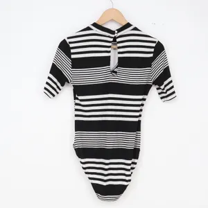 Derek Heart Bodysuit Womens L Black White Striped Ribbed Keyhole Excellent thumbnail 7