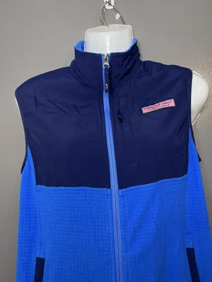Vineyard Vines Vest Womens Large Blue Fleece Full Zip Windbreaker 300042 thumbnail 1