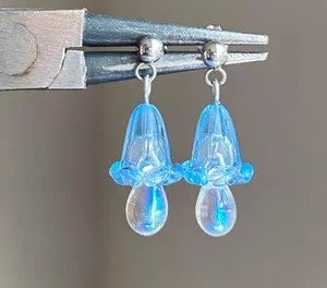 quality Czech glass beads & German acrylic flower beads cute fairy cottage style dangle earrings💐🩵 thumbnail 7
