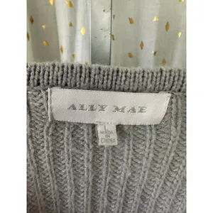 Ally Mae Gray Cable Knit Rib Stitch Button Down Balloon Long Sleeve Cardigan L thumbnail 5
