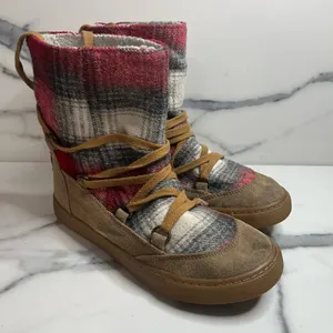 Roxy Women's Brown Suede Fleece Lined Red Blanket Plaid Aster Boots Sz 7 Cozy thumbnail 1