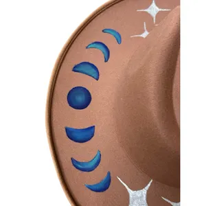 Handmade Painted Moon Mermaid Celestial Boho Rancher Western Hat Gypsy Whimsical thumbnail 9