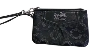 Coach Black‎ Op Art Dotted C Jacquard Wristlet Leather Trim Silver Logo Bag thumbnail 1