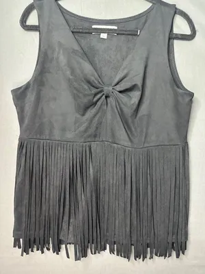 Idyllwind by Miranda Lambert Womens L Black Faux Suede Fringe Bow Western Top thumbnail 1