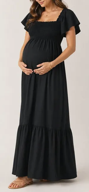 Kaileigh Womens Maternity A-Line Maxi Dress XS Black Cottage Boho Milkmaid thumbnail 1