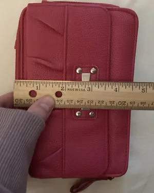 Pink long wallet with snap and zippers lots of compartments with card holder thumbnail 13