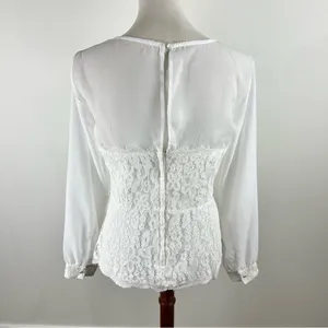 New York & Company White Lace Sheer Long Sleeve Blouse Small thumbnail 3