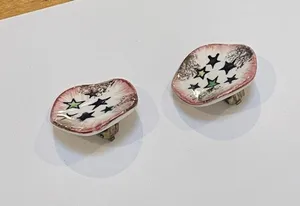 Handcrafted Ceramic Hand-painted White / Pink Clip-on Clip On Earrings thumbnail 3
