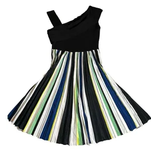 Sachin & Babi Knit Multi Pleat Midi Dress Womens L Black Green Cocktail Flare thumbnail 1