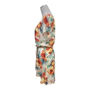 AUW FLoral Chiffon Blouson Dress Large Braided Narrow Belt thumbnail 3