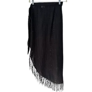 ASOS Black Crochet Fringe Tie Asymmetrical Beach Cover Up Women’s Size 6 Sarong thumbnail 2