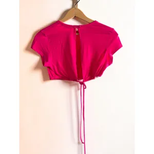 Olivaceous Hot Pink Open Back Tie‎ Crop Top Short Sleeve Crew Neck Small NWT thumbnail 2