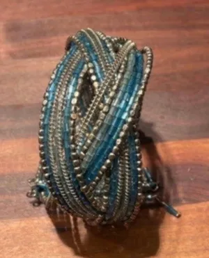 Handmade Turquoise and Gold Beaded Cuff Bracelet Fashion Jewelry thumbnail 1