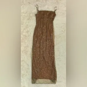 NWOT House of CB 'Alondra' Cafe Au Lait Beaded Maxi Dress sz L thumbnail 10