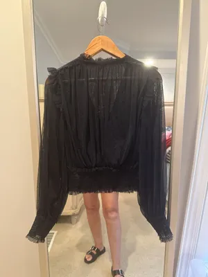 Free People Sheer Mesh Ruffle Blouse Size L thumbnail 5