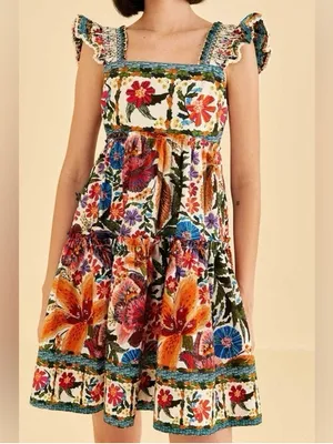 NWT FARM Rio Off-White Tropical Yard Sleeveless Mini Dress, Medium thumbnail 2